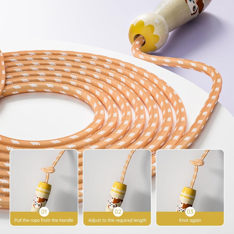JGM Jump Rope for Kids-Adjustable Cotton Braided Skipping Rope with Wooden Handle for Toddler Fitness Workout Exercise Outdoor Activity - Image 4